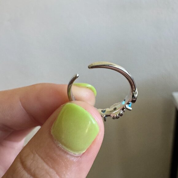 Sterling Silver 925 Colorful Yin Yang Daisy & Blue Heart Gemstone Ring - Picture 3 of 4